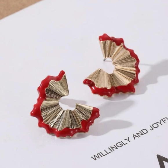 Red Pencil Shavings Earrings - Picture 2 of 11